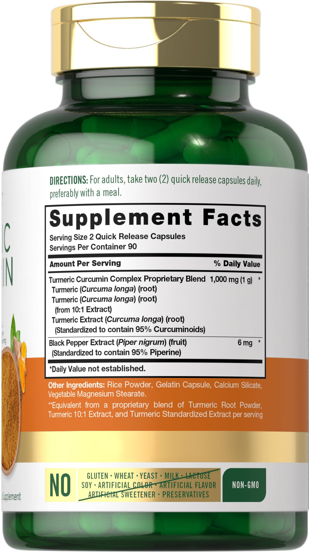 Close-up of Carlyle Turmeric Curcumin capsules for convenient daily use.