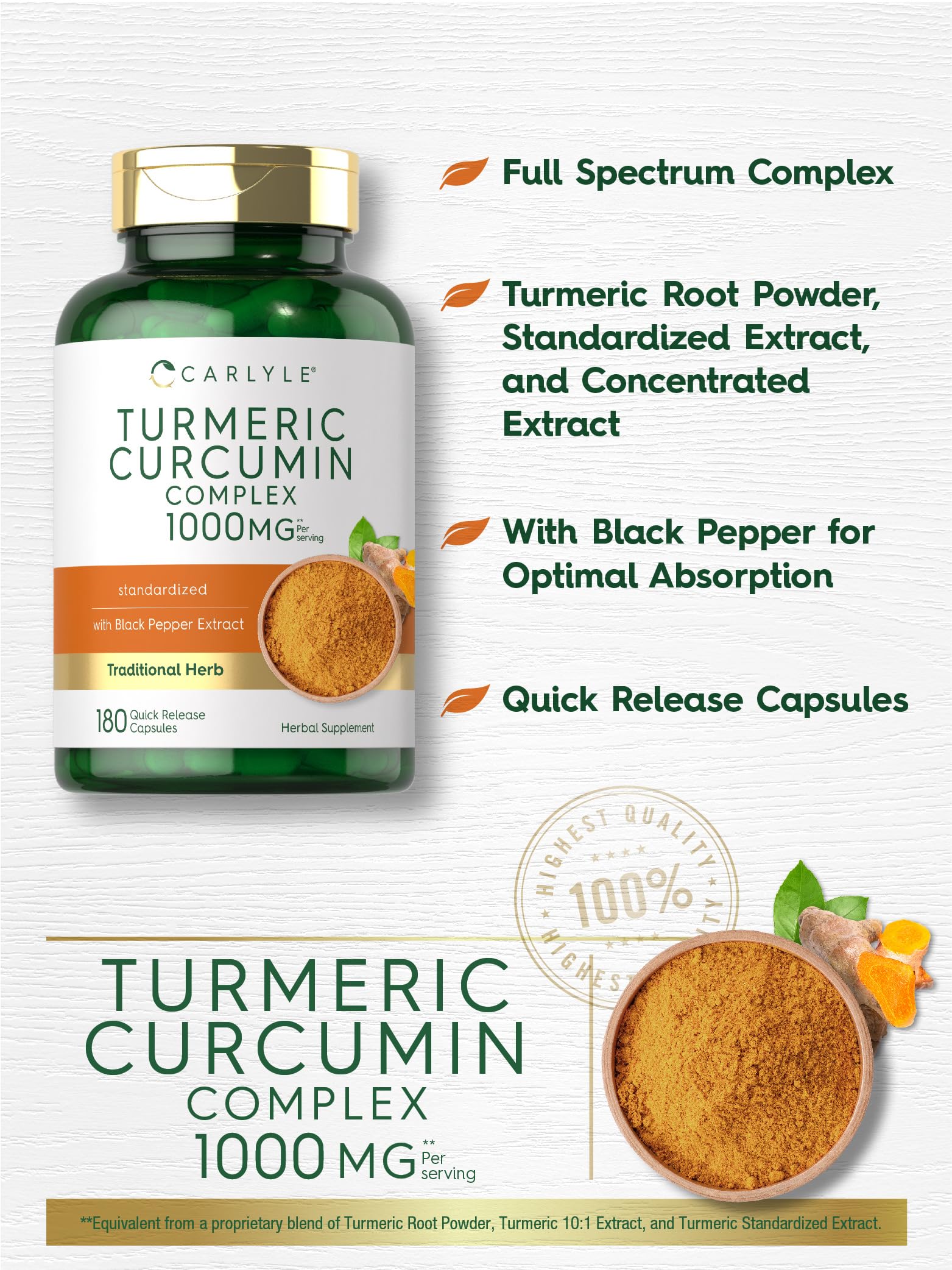 Carlyle Turmeric Curcumin label and packaging highlighting quality cues.