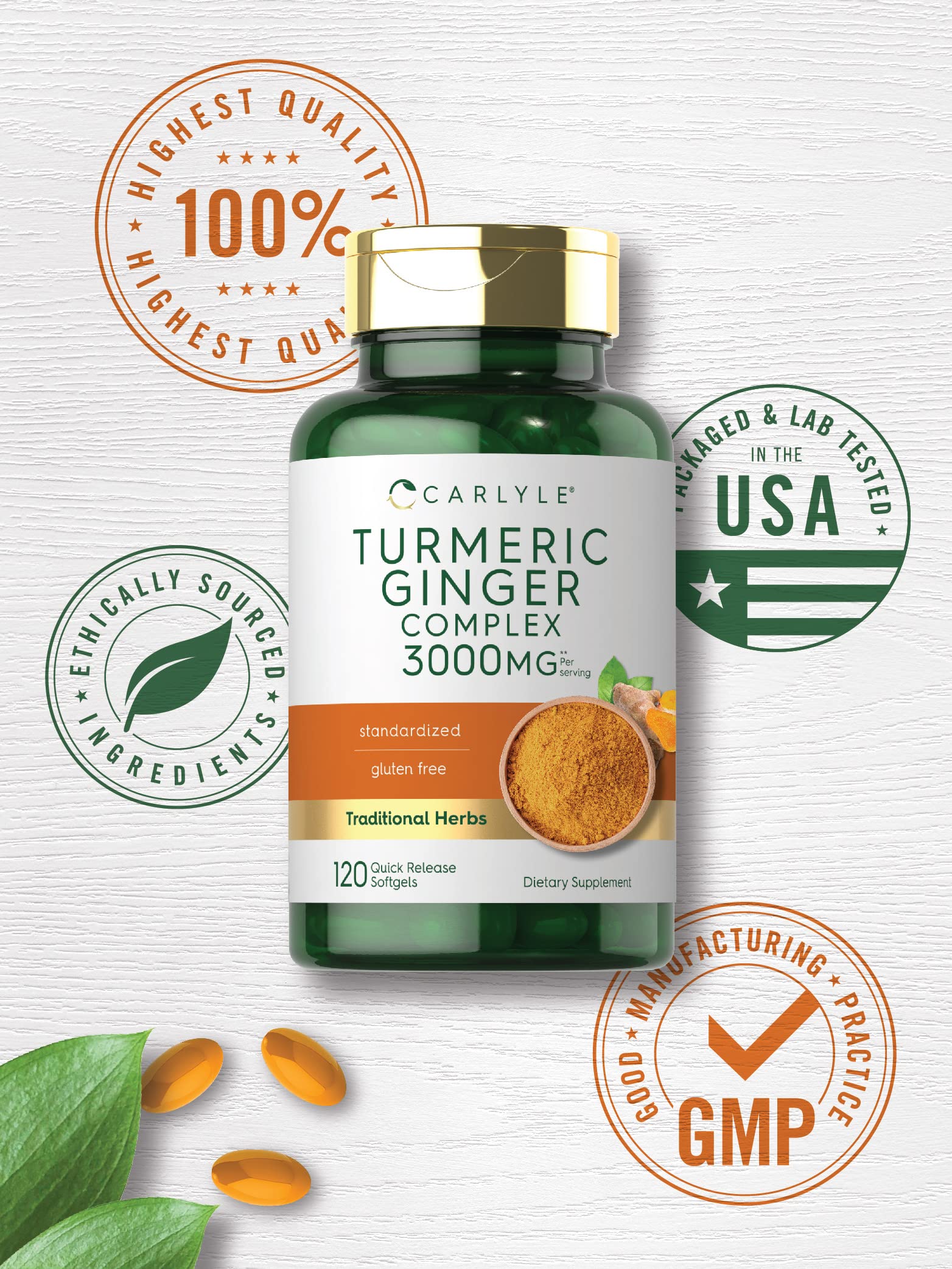 Carlyle Turmeric Ginger visual with turmeric and ginger showing natural wellness roots
