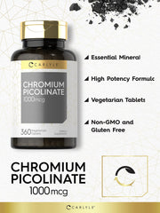 Carlyle Ultra Chromium Picolinate nutrition label reveals gluten-free and non-GMO ingredients.
