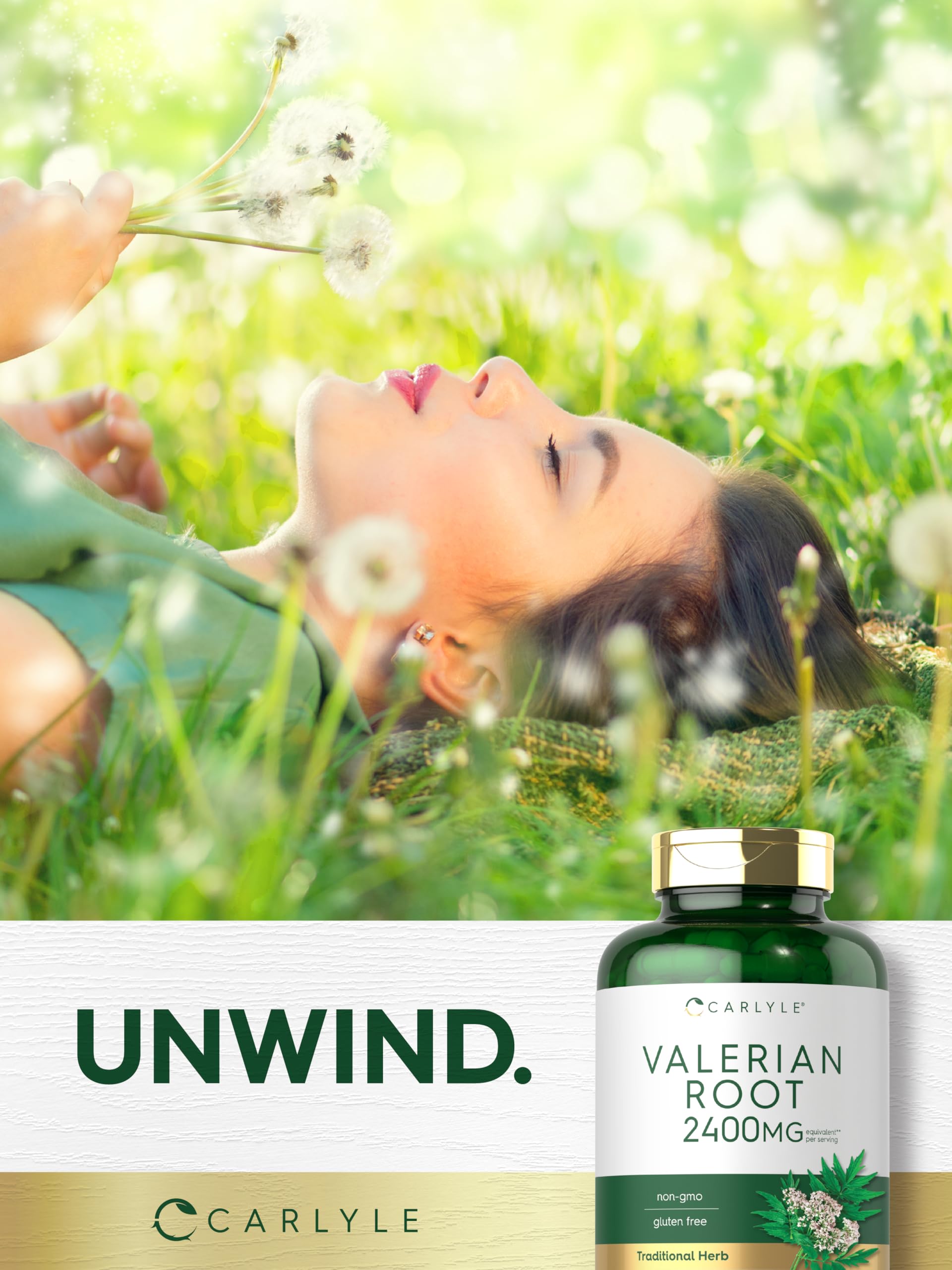 Carlyle Valerian Root lifestyle shot suggests winding down after a long day.