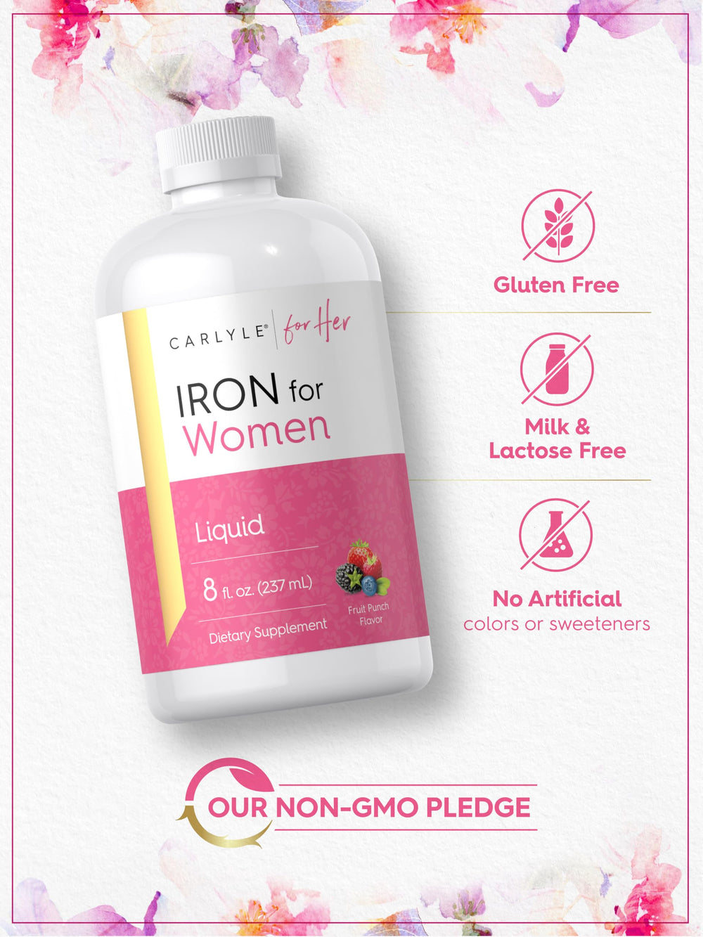 Carlyle vegetarian formula label indicates plant-based iron.