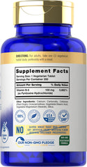 Carlyle Vitamin B6 100mg bottle back showing ingredients and quality notes.