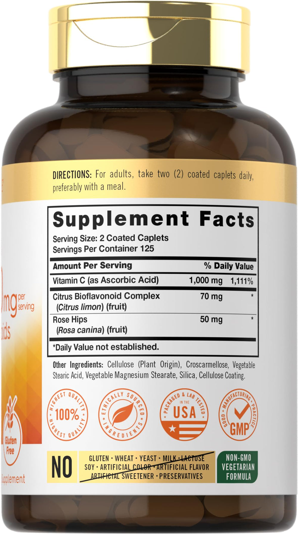 Carlyle Vitamin C bottle and label highlight vegetarian formula for daily wellness.