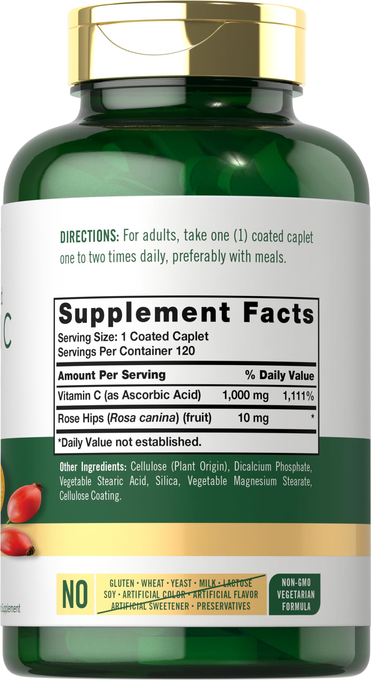 Close-up of Carlyle Vitamin C caplets highlighting vegetarian formula