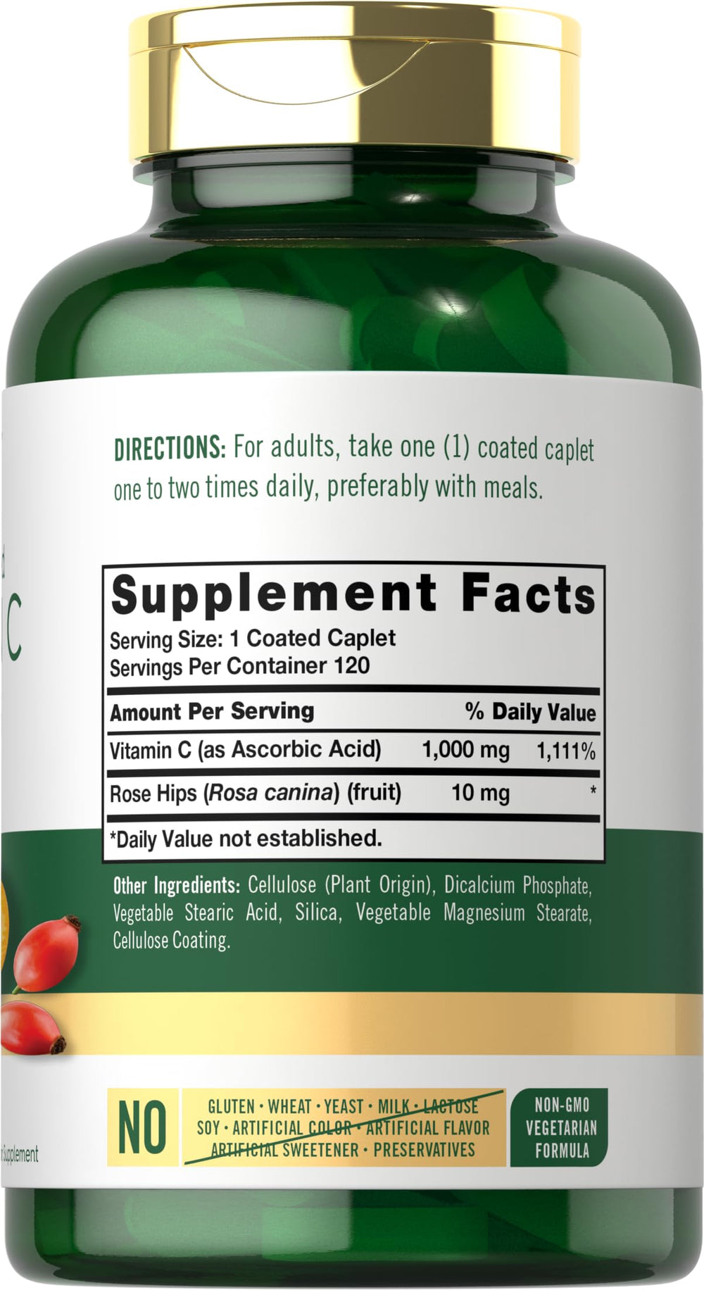 Close-up of Carlyle Vitamin C caplets highlighting vegetarian formula