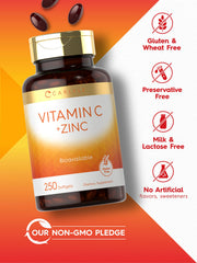Product label on Carlyle Vitamin C with Zinc showing per-serving dosage