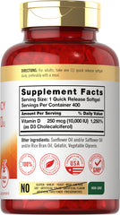 Carlyle Vitamin D 10000 IU label close-up highlighting potency and quality.