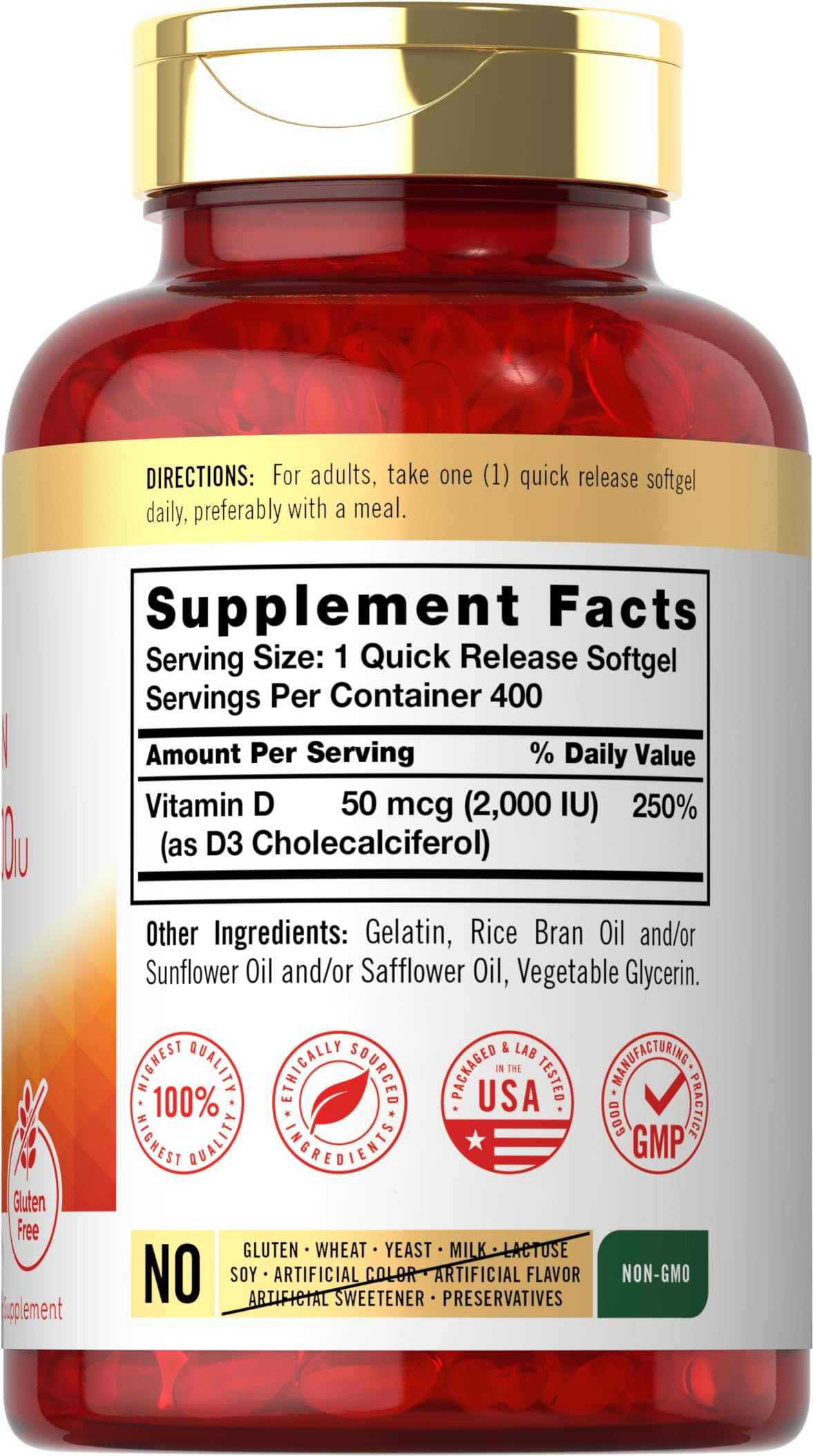 Carlyle Vitamin D3 softgels being poured for easy daily intake