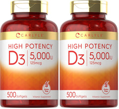Carlyle Vitamin D3 5000 IU softgels bottle for daily wellness.