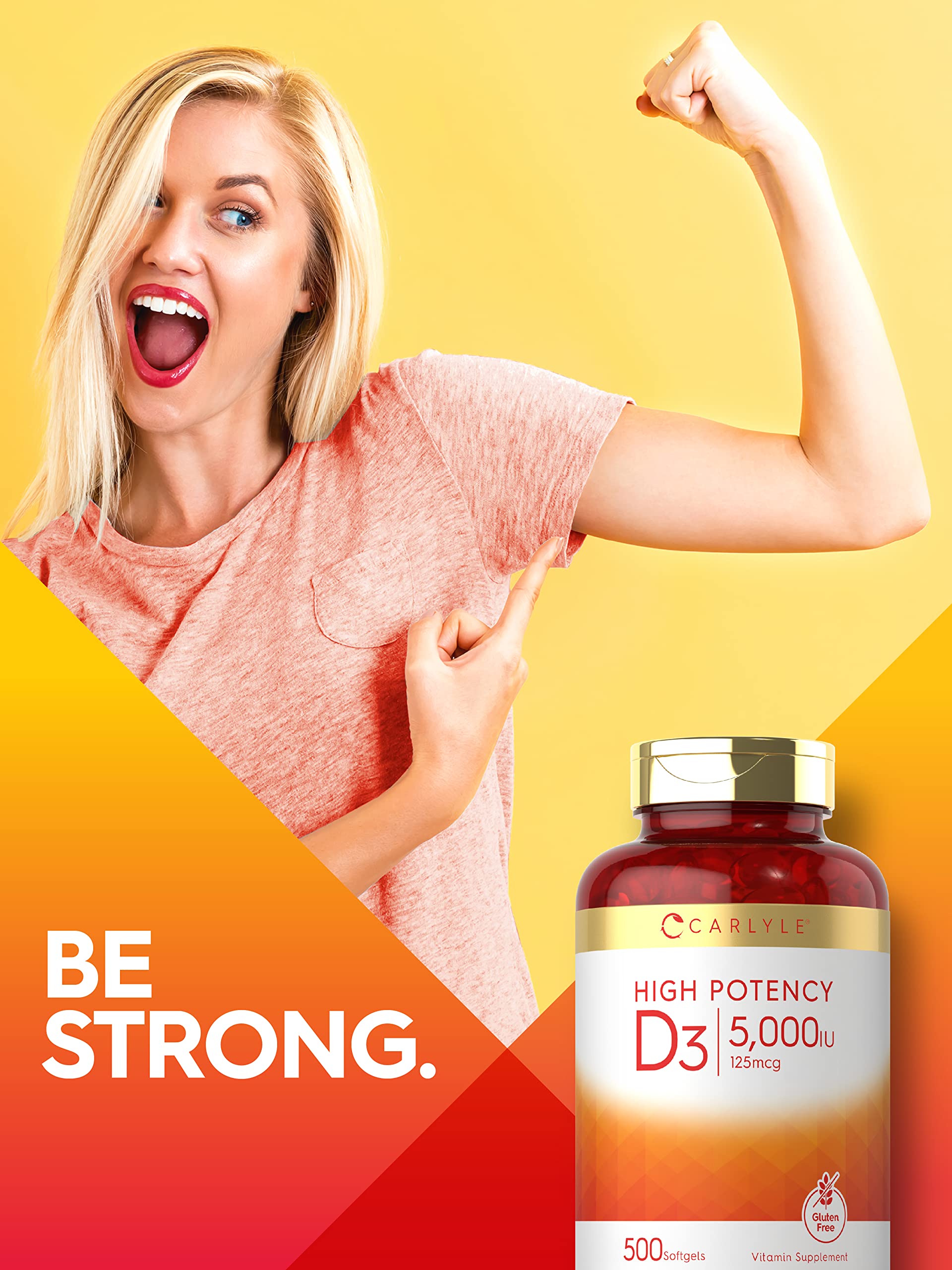 Packaging box for Carlyle D3 softgels emphasizes value size.