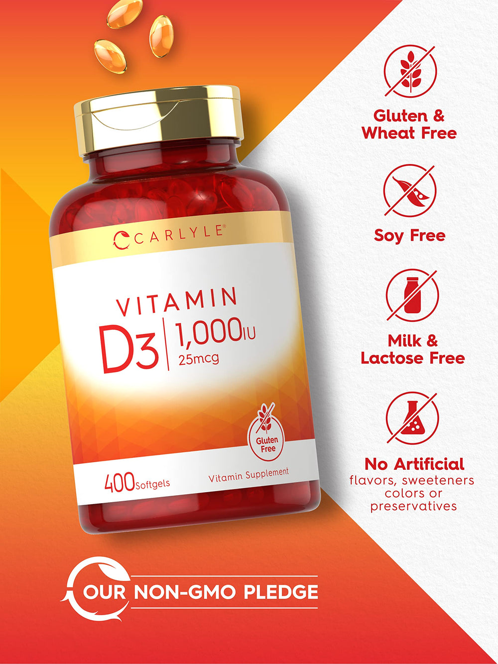 Carlyle Vitamin D3 softgel texture close-up with smooth coating