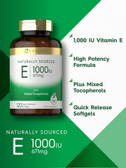 Closeup of Carlyle Vitamin E 1000 IU softgels texture.