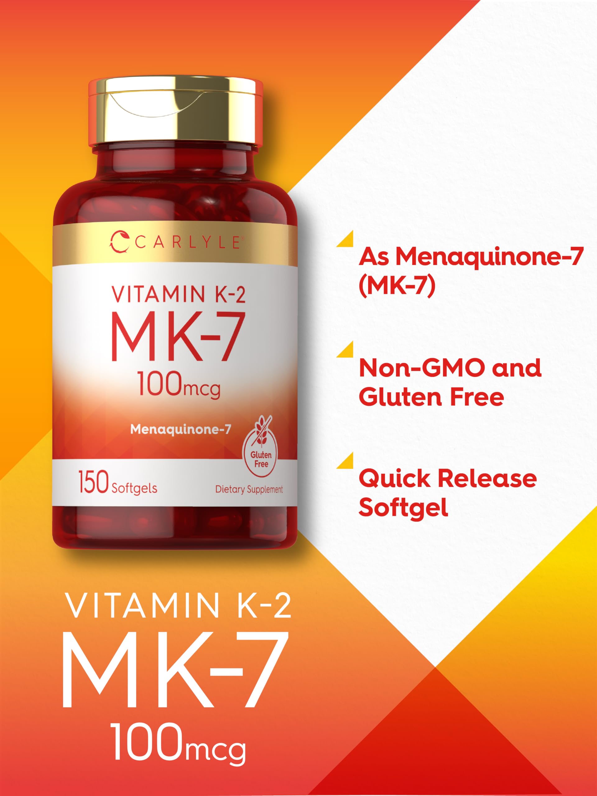 Carlyle Vitamin K2 MK7 bottle with glass of water for easy ingestion