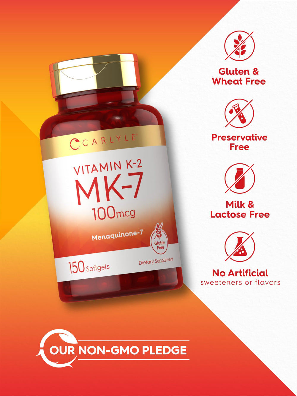 Carlyle Vitamin K2 MK7 packaging inside box showcasing quality ingredients