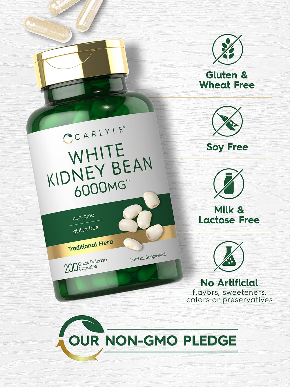Carlyle White Kidney Bean bottle top shows seal and safety standards.