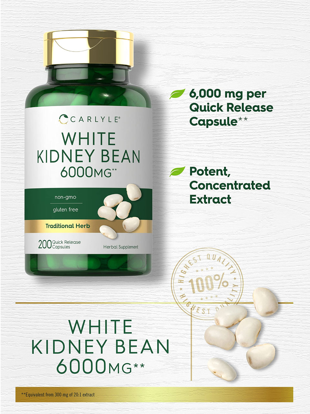 Carlyle White Kidney Bean capsules closeup emphasizes quick-release convenience.