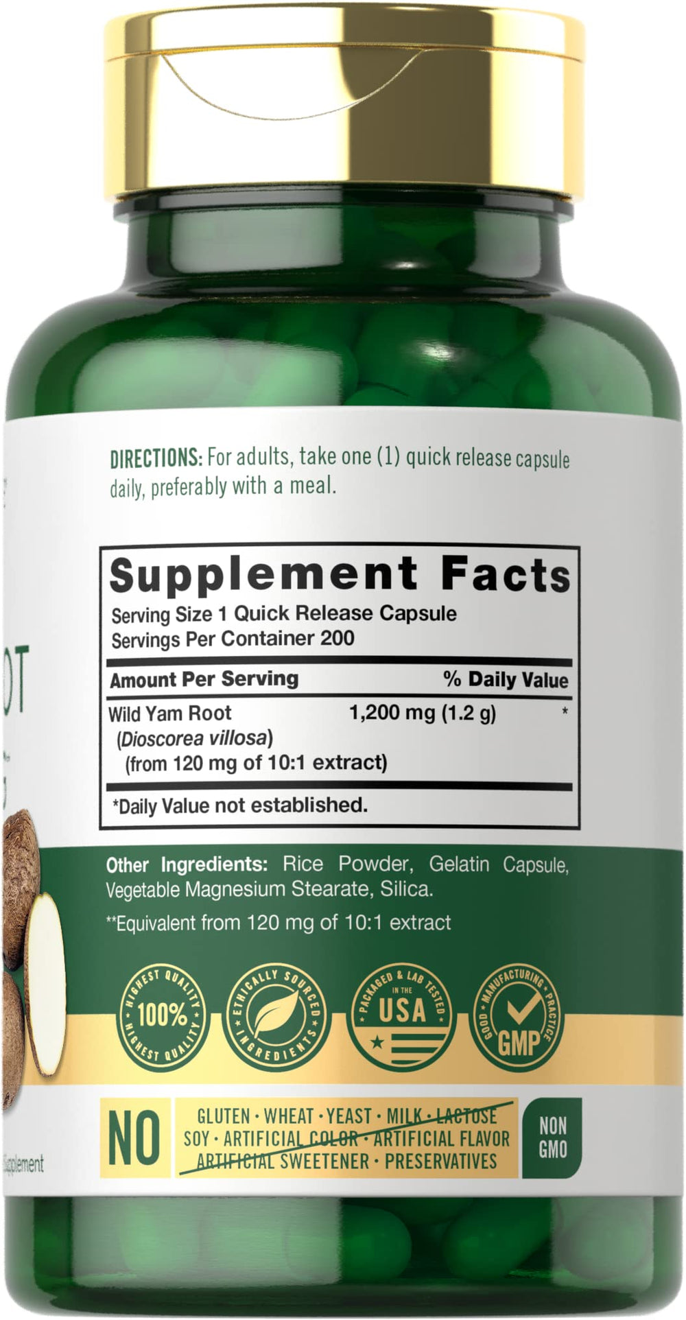 Carlyle Wild Yam Root Capsules closer view, showcasing potent extract details.