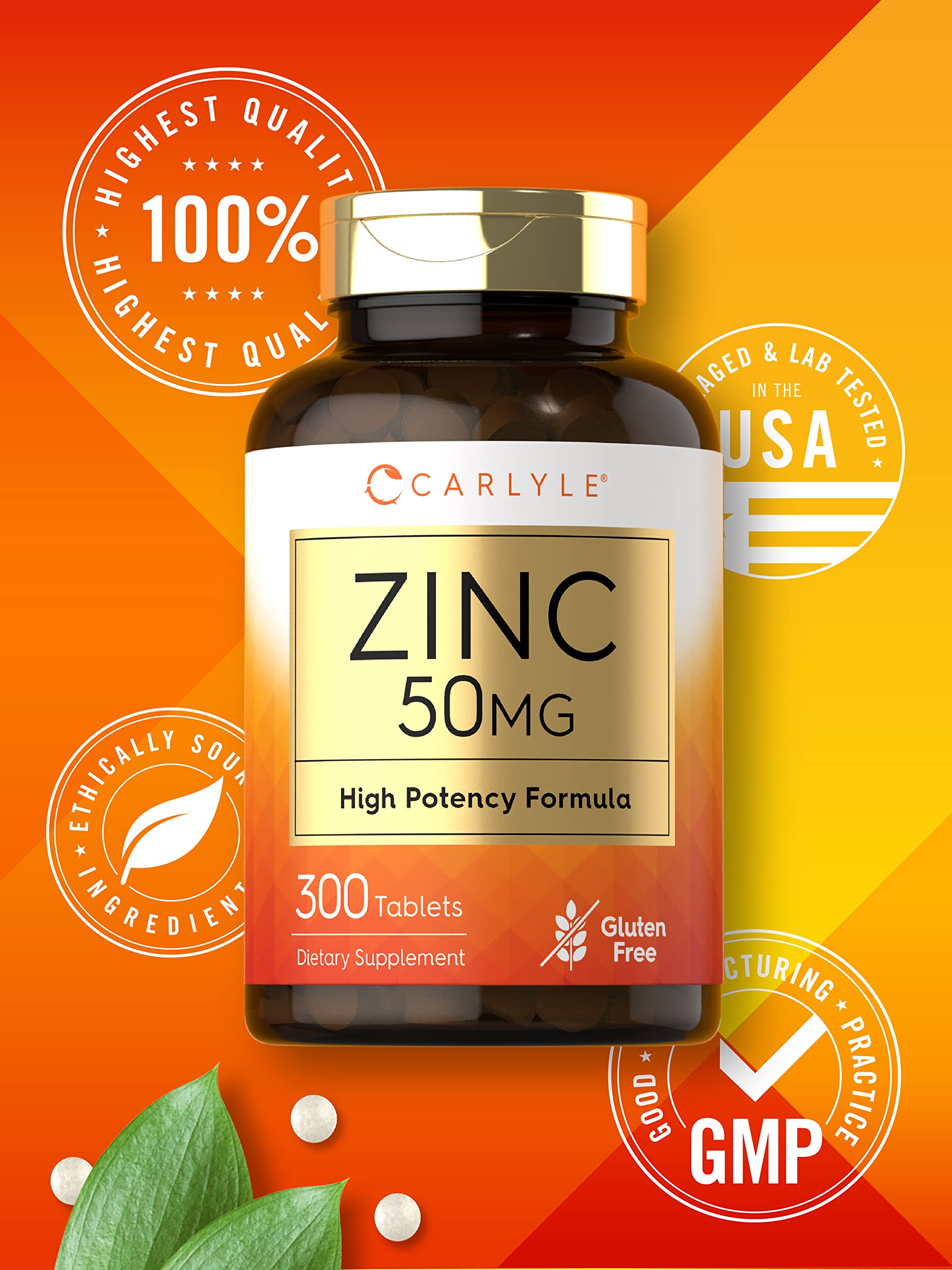 Carlyle zinc gluconate tablets with non-GMO and lab-tested label