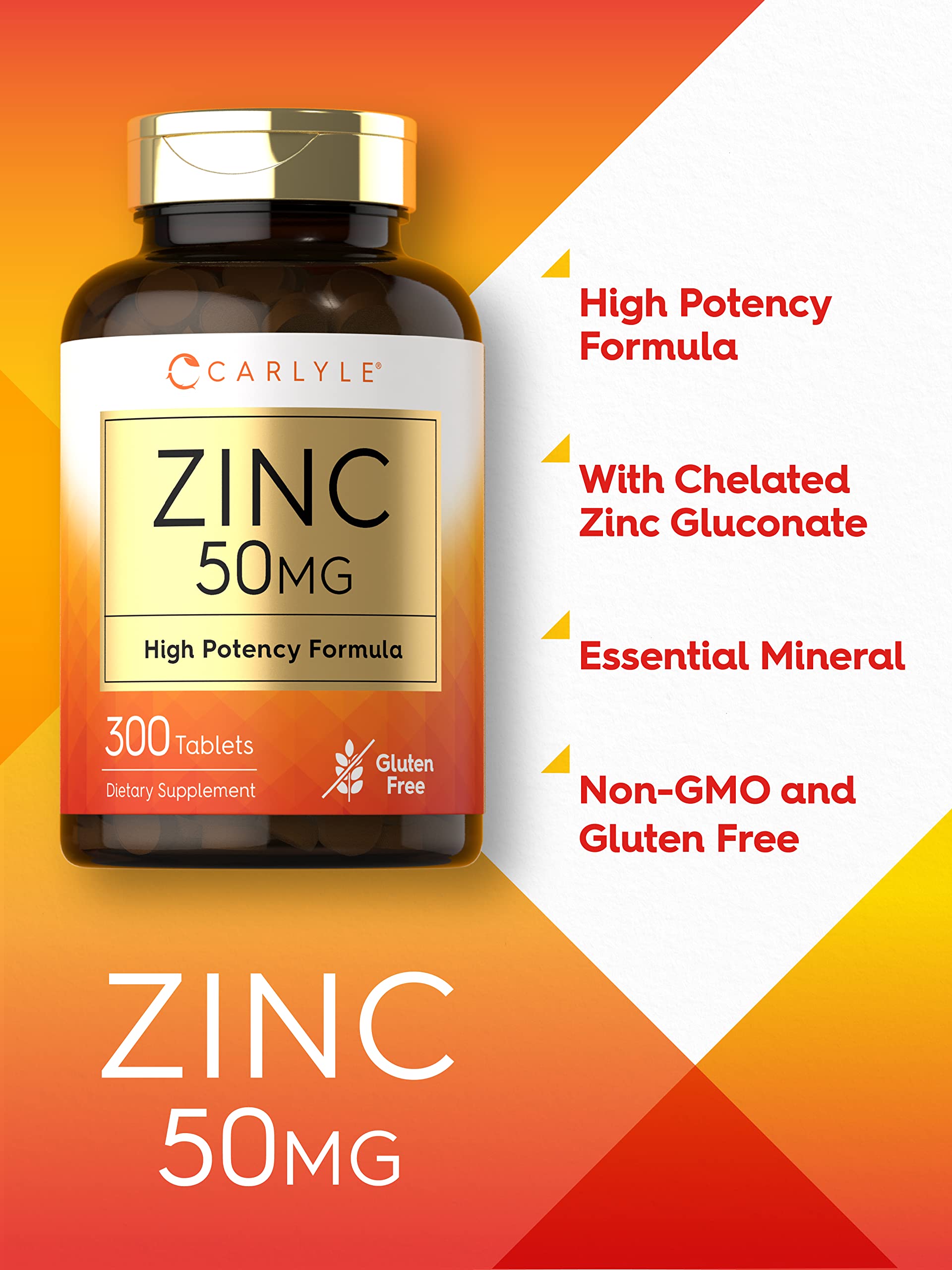 Carlyle zinc 50mg bottle with vegetarian-friendly supplement benefits