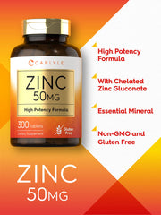 Carlyle zinc 50mg bottle with vegetarian-friendly supplement benefits
