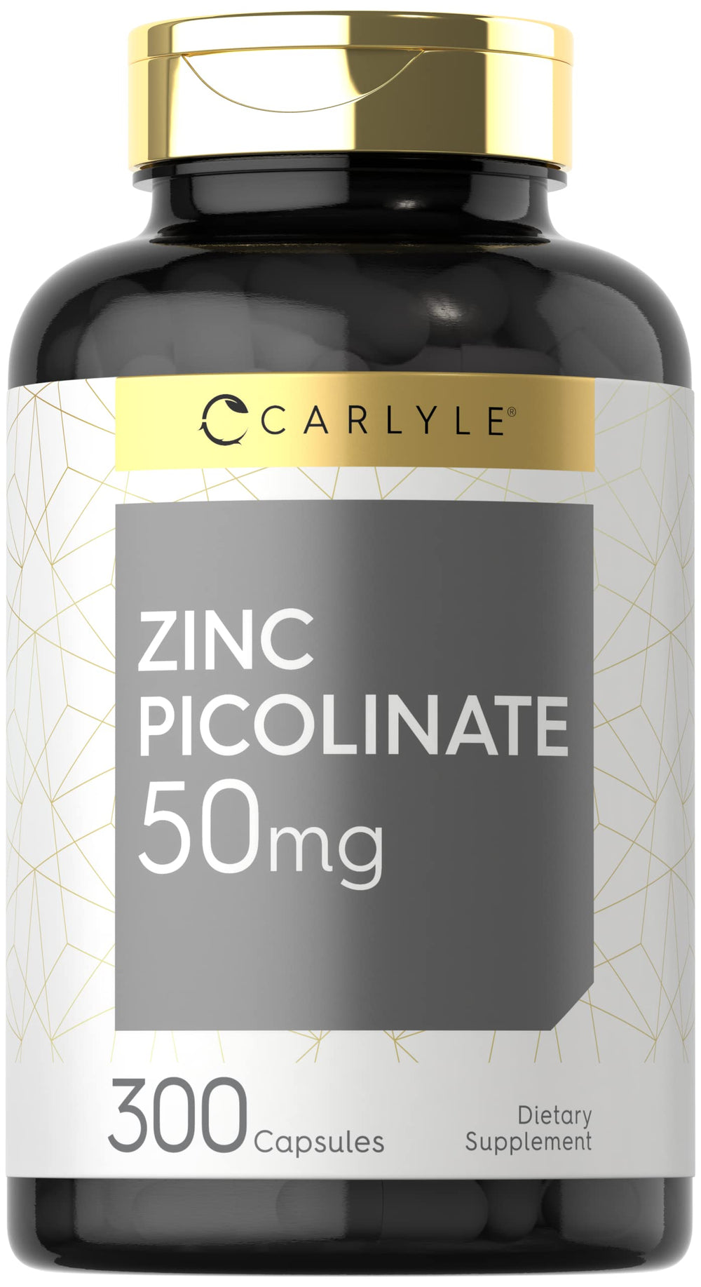 Carlyle Zinc Picolinate 50mg bottle pour with easy-to-dose capsules for daily support
