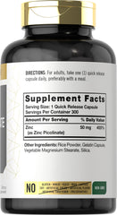 Carlyle Zinc Picolinate 50mg capsules close-up highlighting capsule size and potency