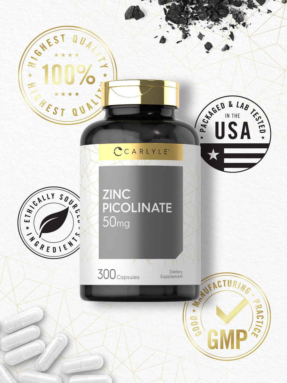 Carlyle Zinc Picolinate gluten-free mark on packaging for allergen-conscious shoppers