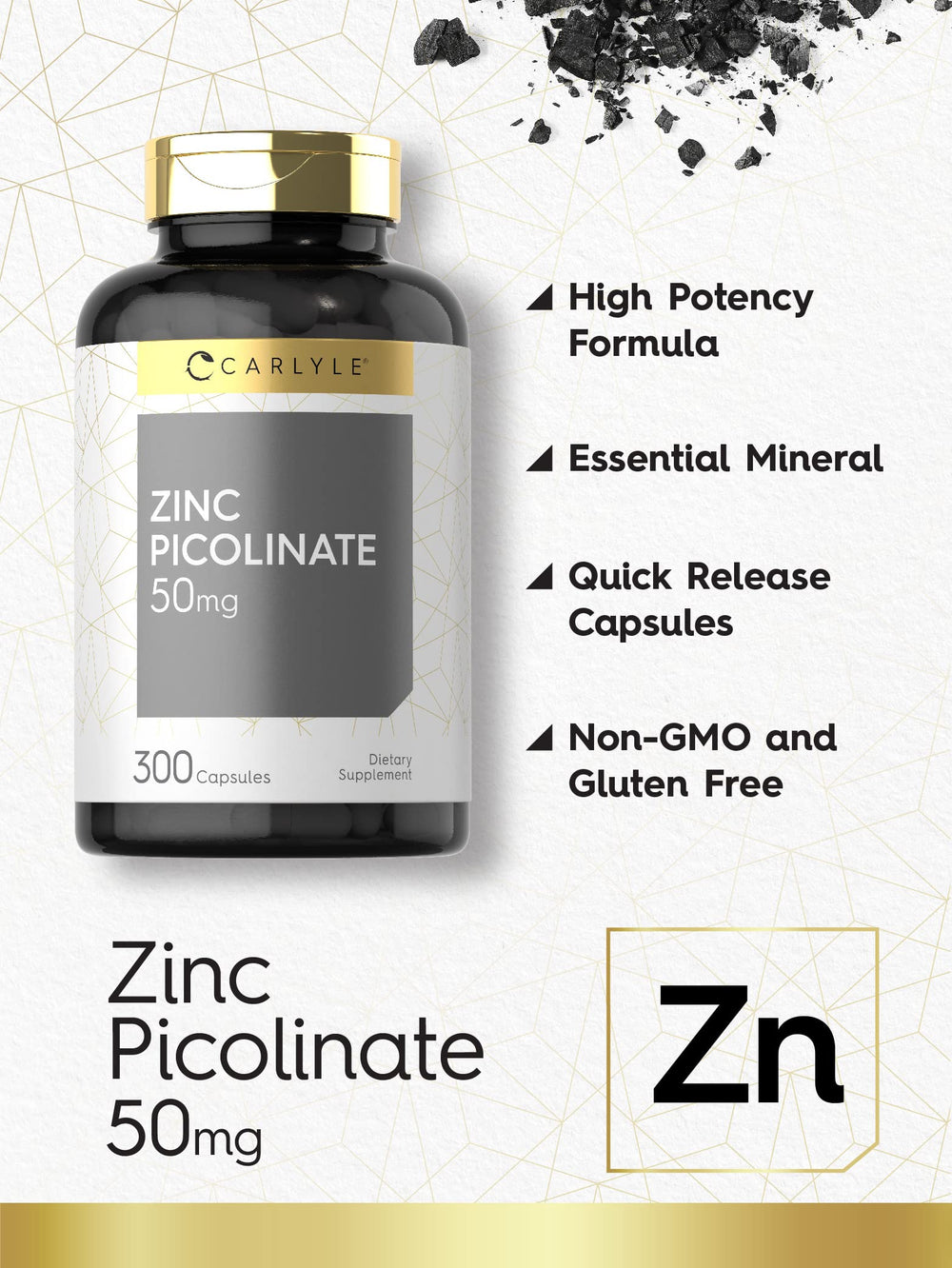 Carlyle Zinc Picolinate label on bottle showing clean, non-GMO formulation