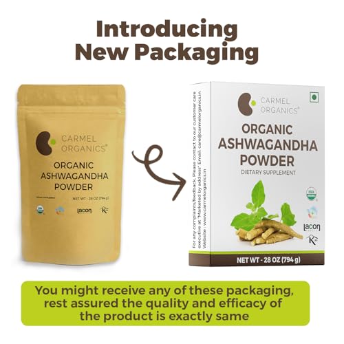 Carmel Organics Ashwagandha powder scoop measuring 2000 mg.