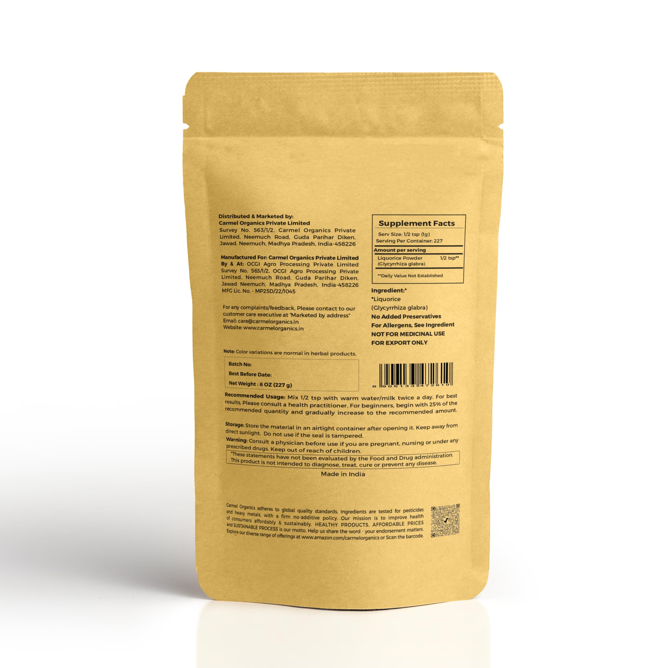 Spoonful of Carmel Organics licorice root powder for everyday use.