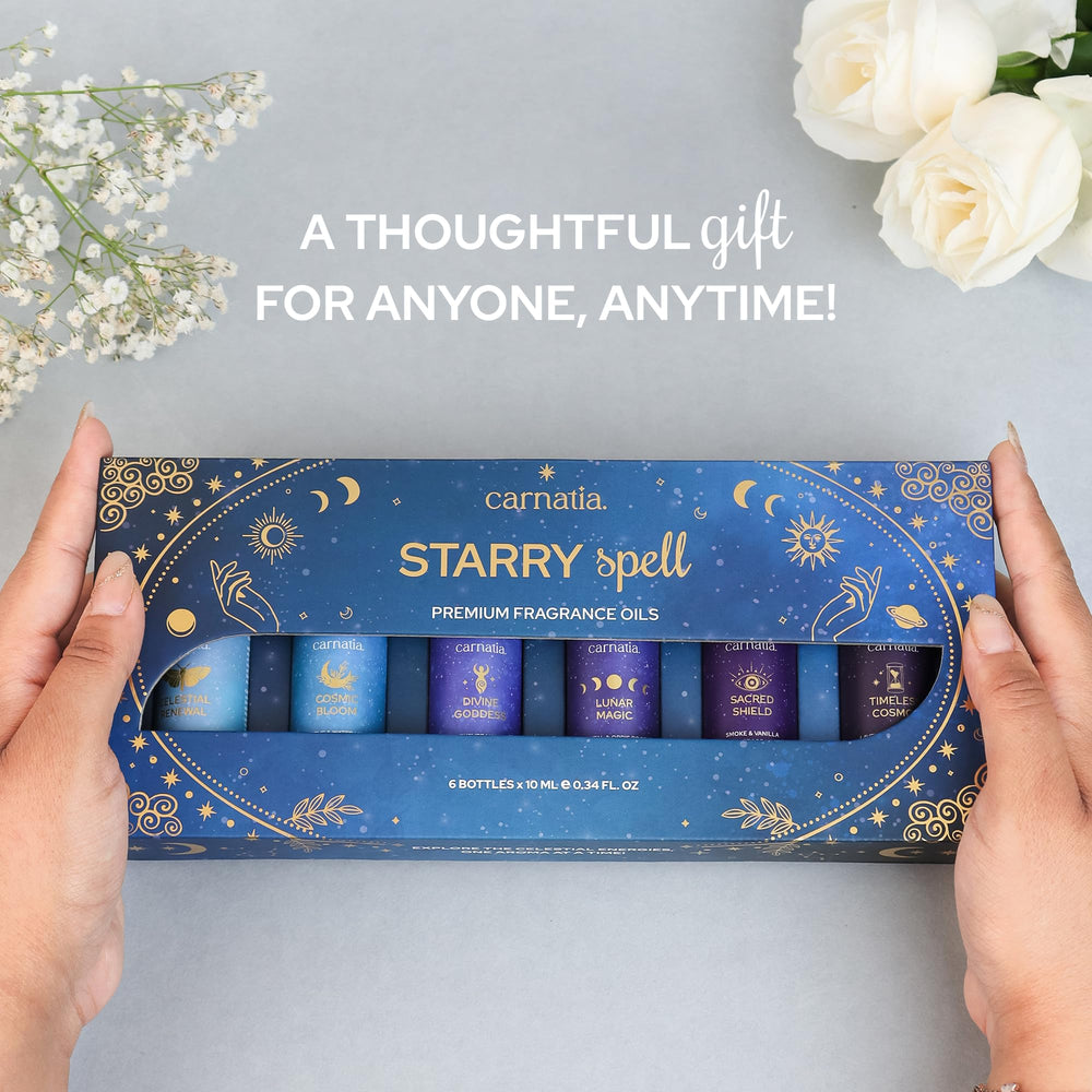 Carnatia Starry Spell label information highlights six celestial scents