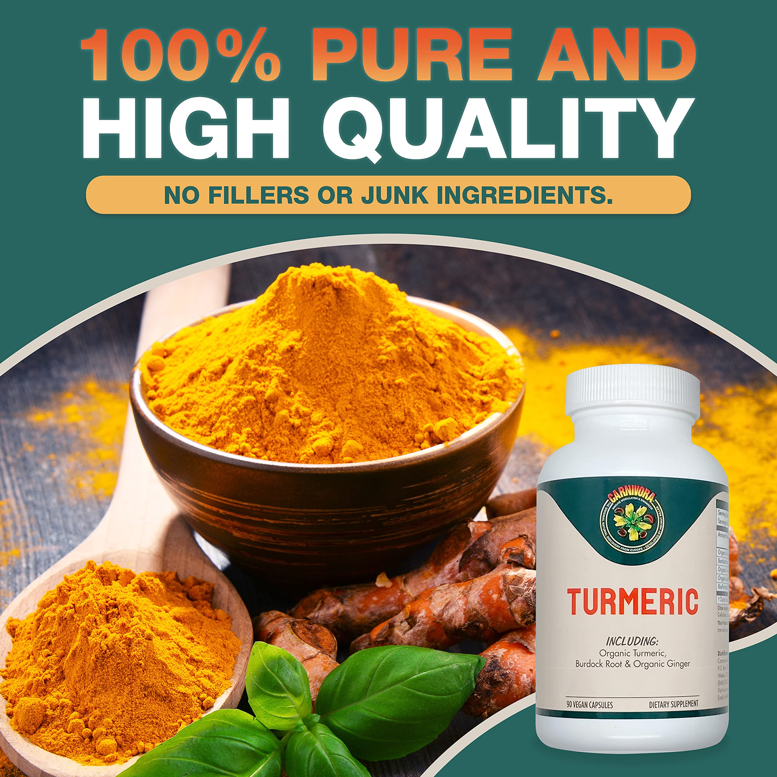 Carnivora Turmeric pour image suggesting simple daily intake with meals.