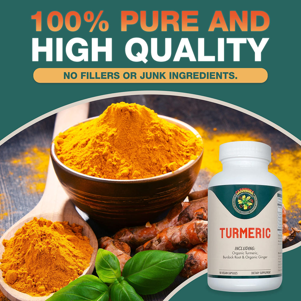Carnivora Turmeric pour image suggesting simple daily intake with meals.