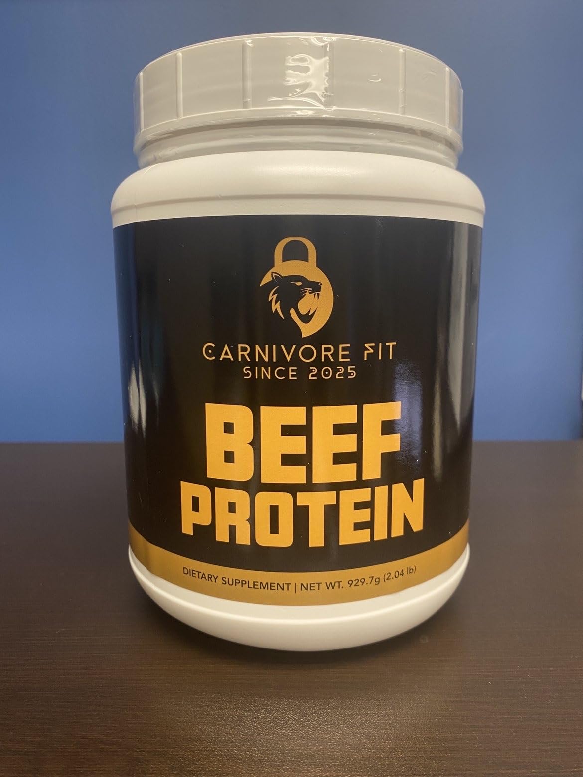 Carnivore Fit Beef Protein Powder bottle for convenient daily protein boost.