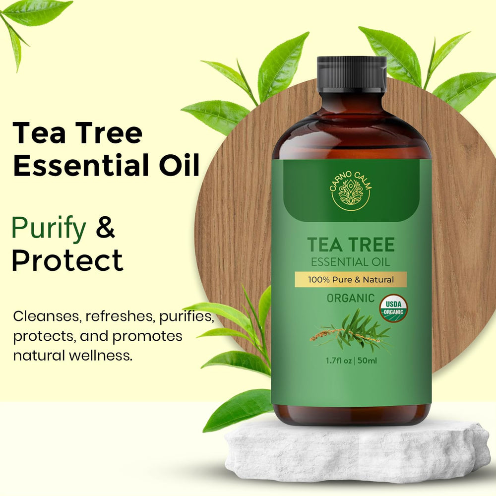 Carno Calm Tea Tree Oil for hair and scalp care, easy dilution.