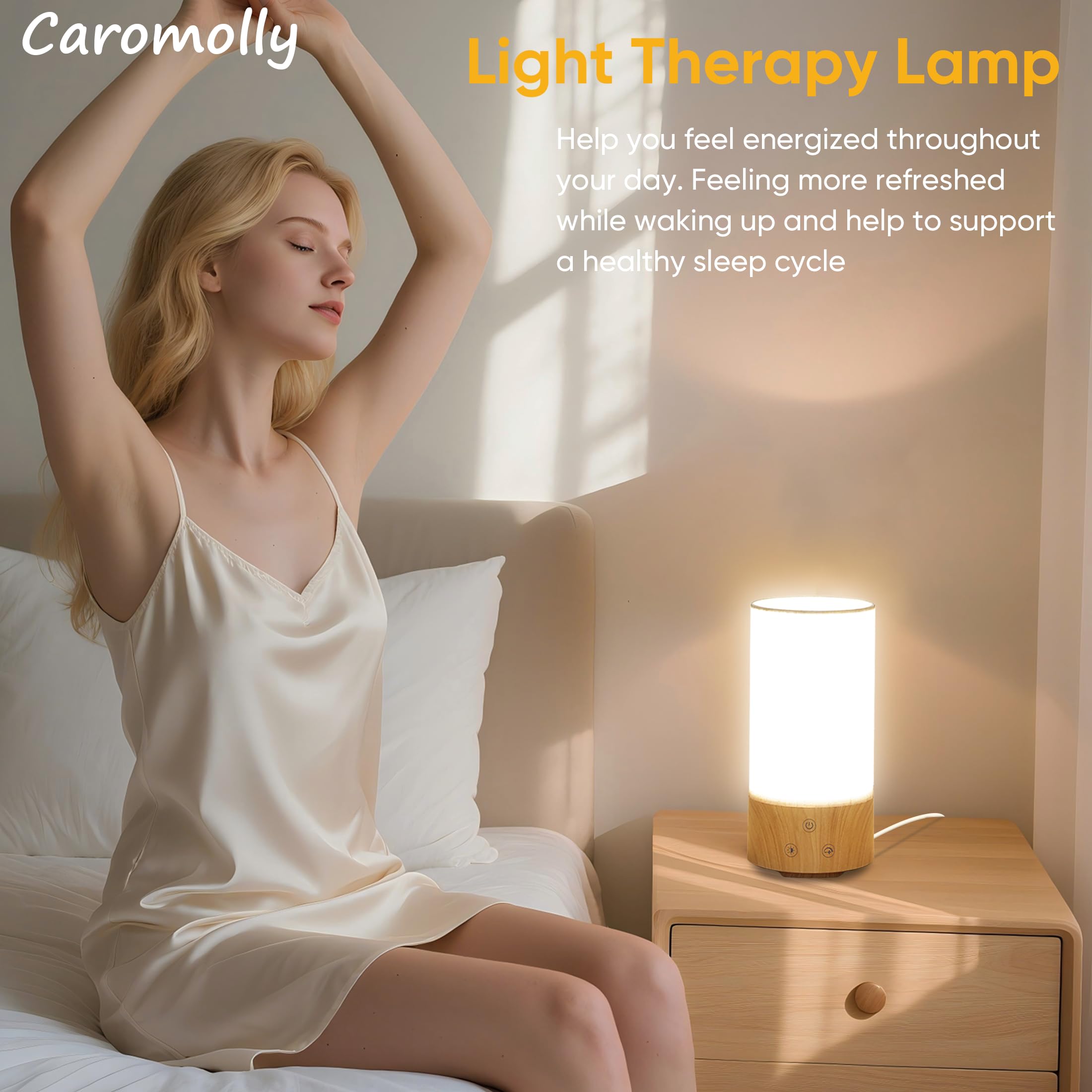 Caromolly lamp with wood base adds a natural, elegant look to any desk.