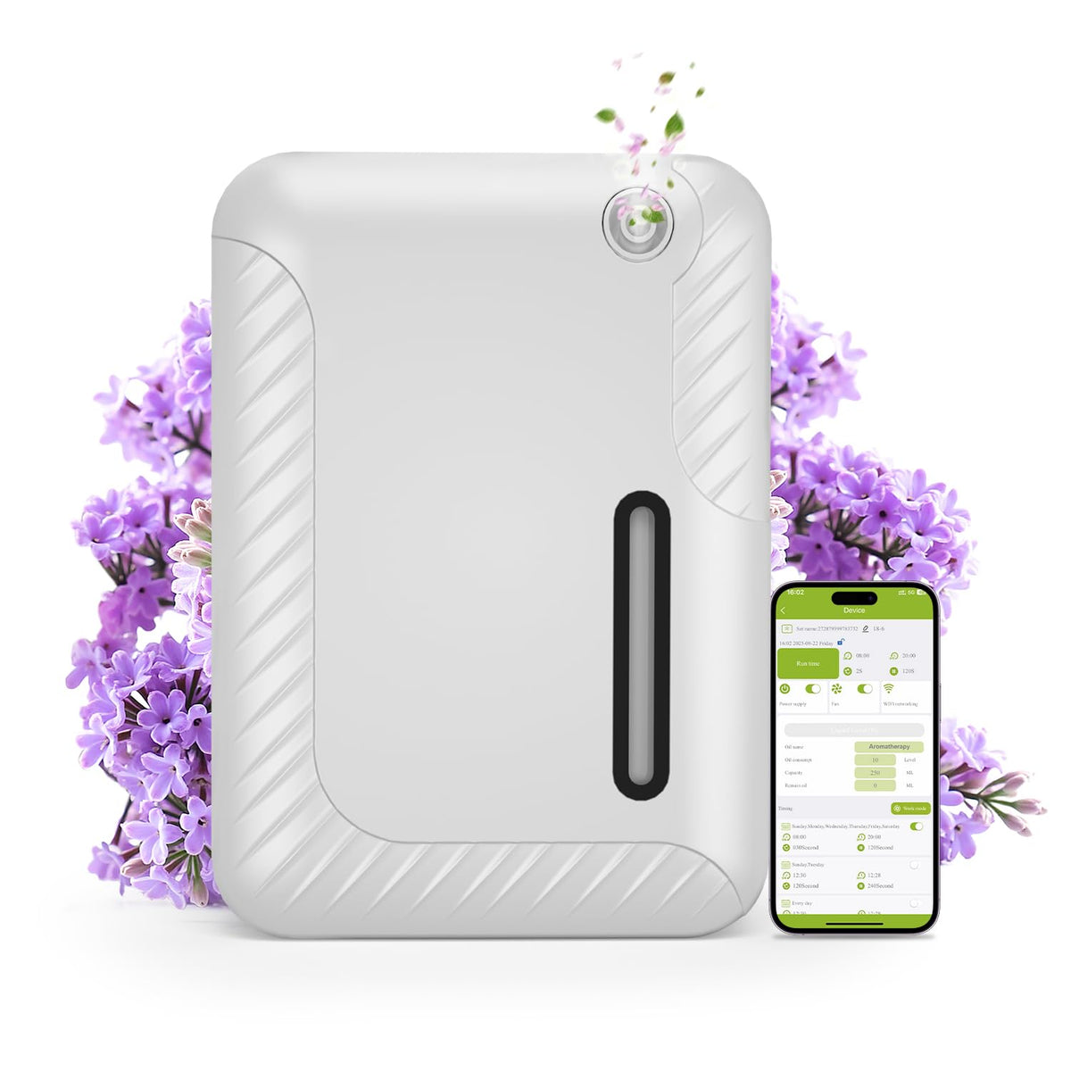 Carry360 smart diffuser front view in white, ideal for ambient aroma in home or office.