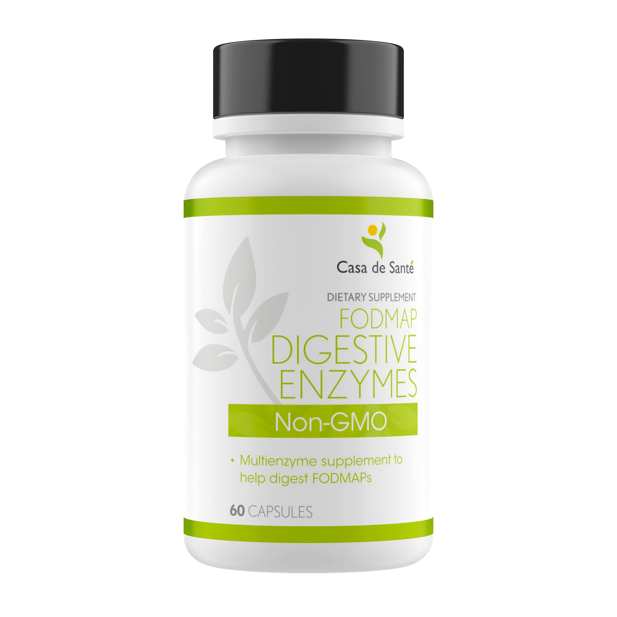 Casa de Sante FODMAP Digestive Enzymes bottle front showing 18-enzyme formula for gentle digestion.