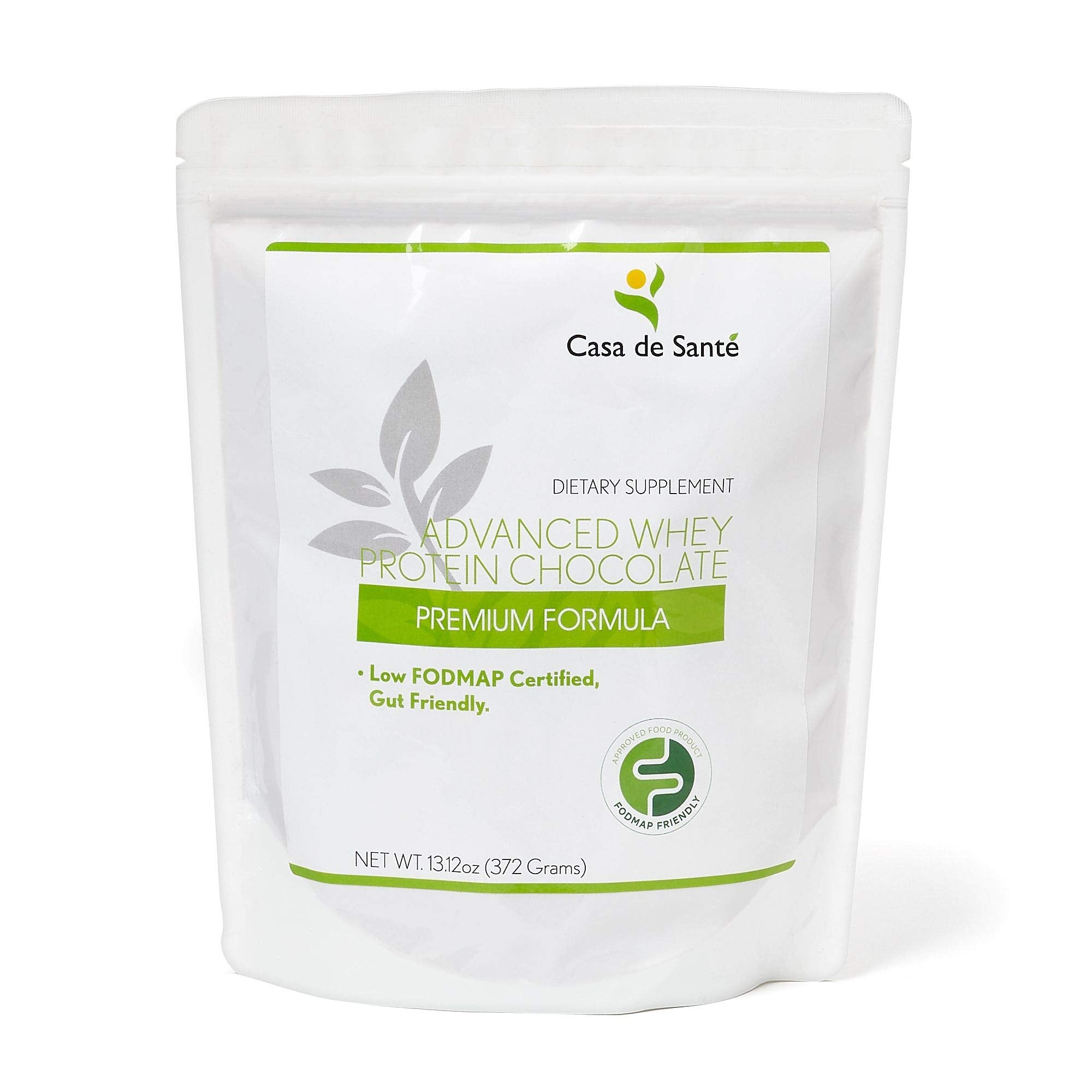 Casa de Sante Low FODMAP protein powder tub with rich cocoa flavor for gut-friendly protein.