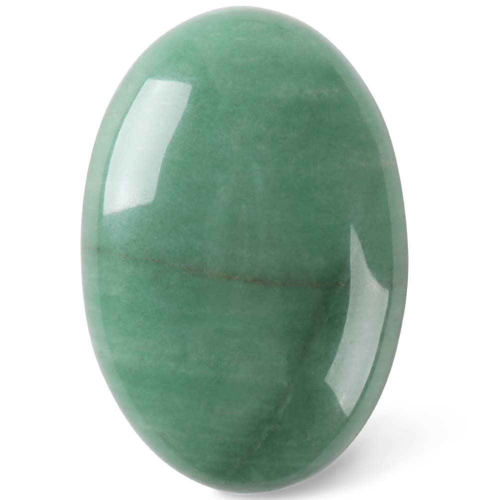 Casmon green aventurine oval palm stone held for calm focus and daily carry