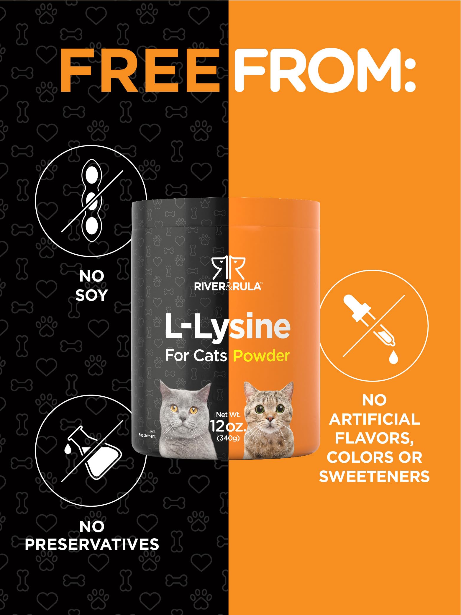 Cat enjoying meal with L-Lysine powder for daily nutrition