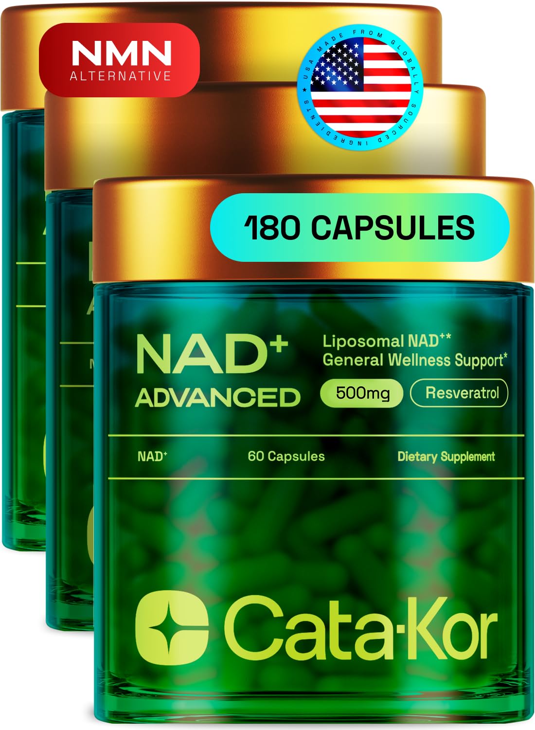 Cata-Kor Liposomal NAD bottle for easy daily energy support