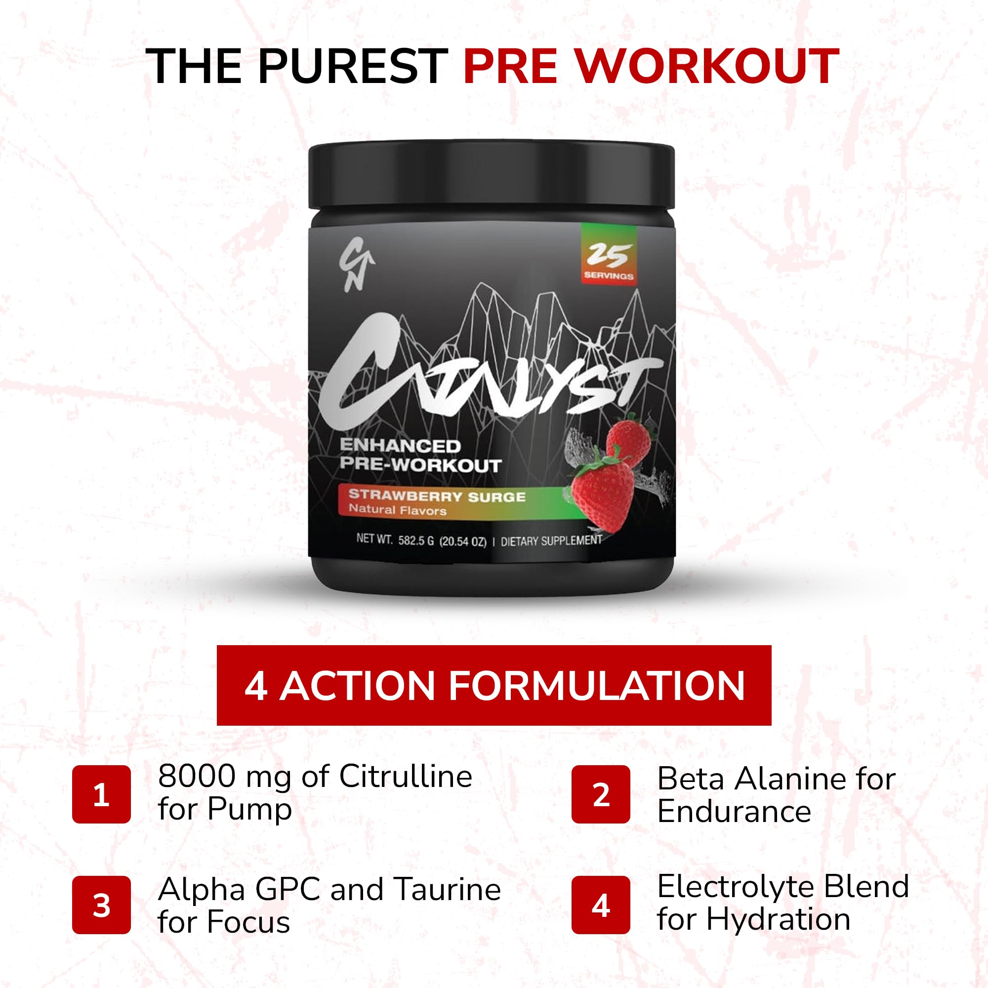Catalyst Nutrition Enhanced Pre Workout label close-up with no artificial colors