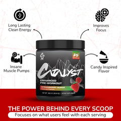 Catalyst Nutrition Enhanced Pre Workout pour shows a vibrant mix ready to energize workouts
