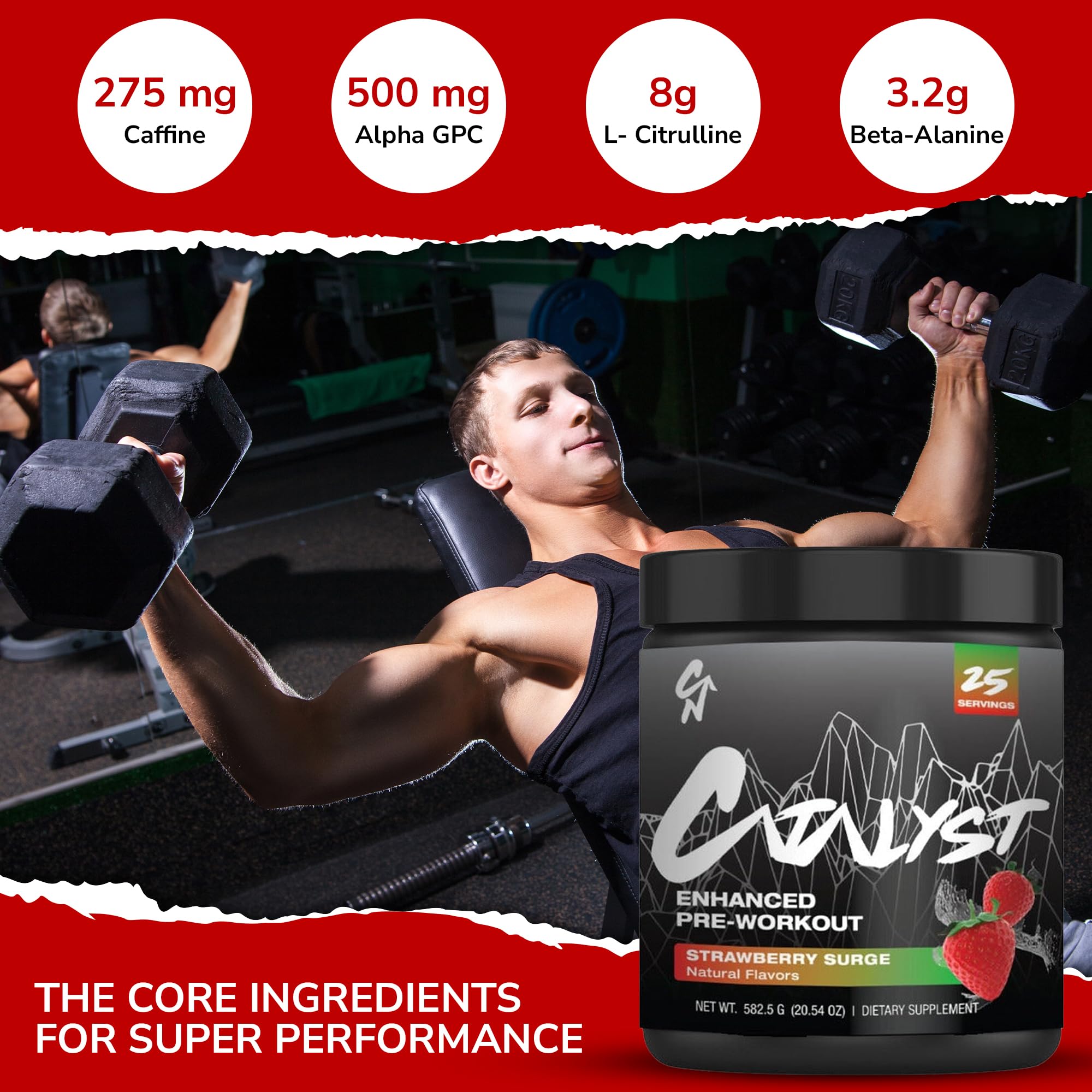 Catalyst Nutrition pre-workout gym bag-ready setup for quick sessions
