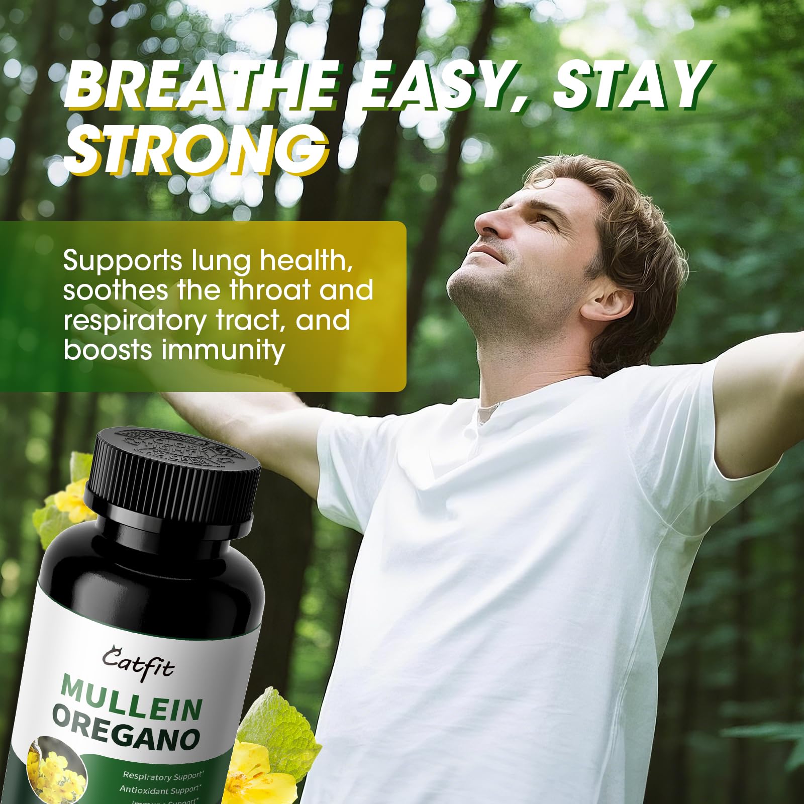 Catfit capsules in hand suggest convenient daily lung care.