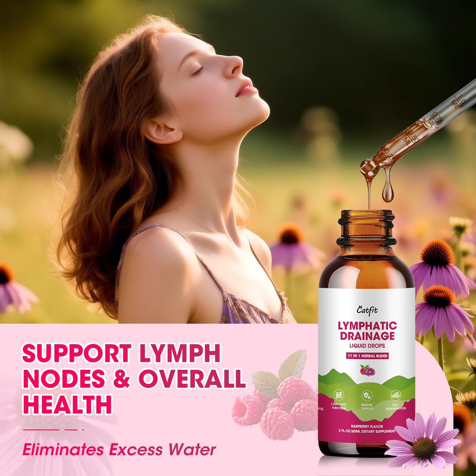 Catfit Lymphatic Drainage Drops ingredients pack-shot featuring echinacea and elderberry