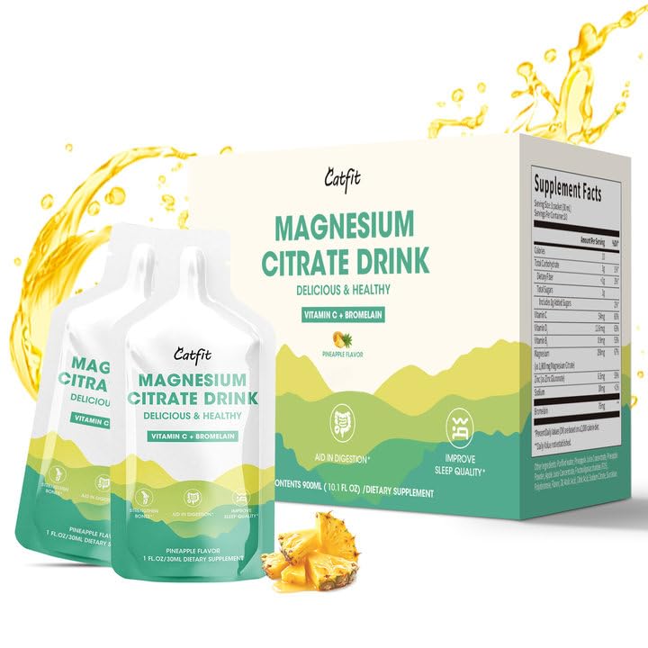 Catfit Magnesium Citrate Liquid bottle shows pineapple flavor for daily wellness