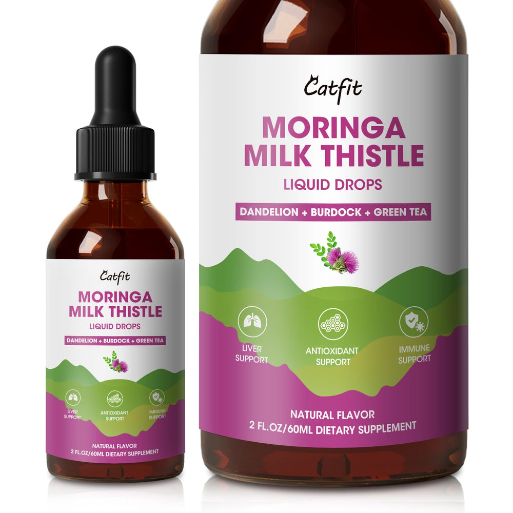 Catfit Milk Thistle Liver Detox Drops bottle being poured for easy daily use